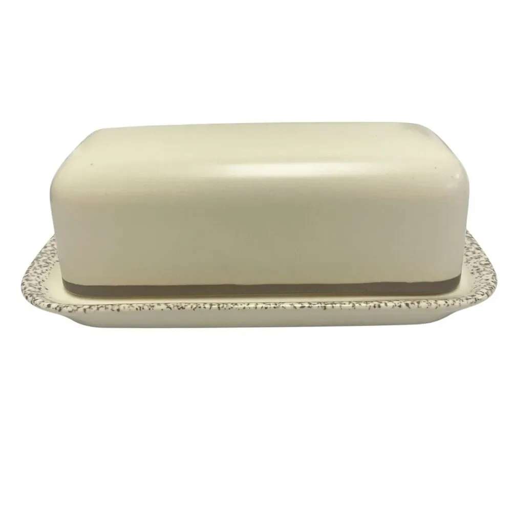 Vintage‎ Pfaltzgraff Butter Dish w/Lid Stoneware Speckled Beige Minimalistic
